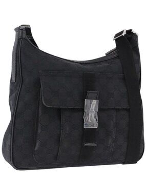 GUCCI GG Canvas Shoulder Bag Black Silver 131211